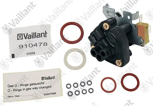 Vaillant Servoventil mit mehreren O-Ringen und Zubehörteilen in verschiedenen Größen, ausgelegt zur Verwendung in Heizungs- und Warmwasseranwendungen.